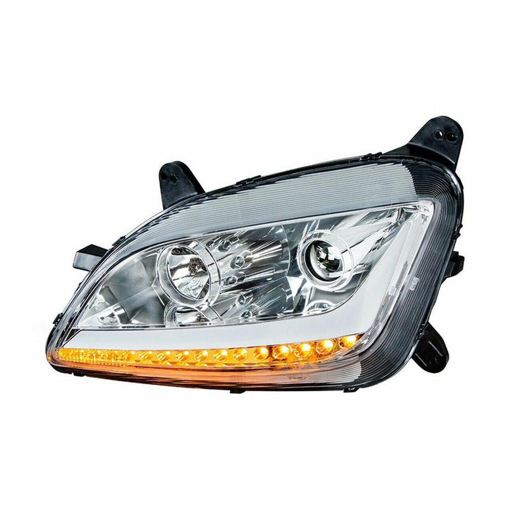 Peterbilt 579 587 Chrome Aftermarket Projector Headlight with LED Bar Pair