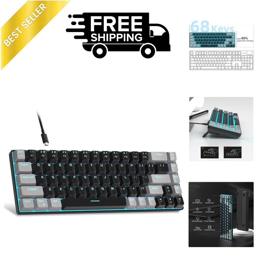 Space-Saving 68 Keys Mechanical Gaming Keyboard with USB Connectivity - MK-Box