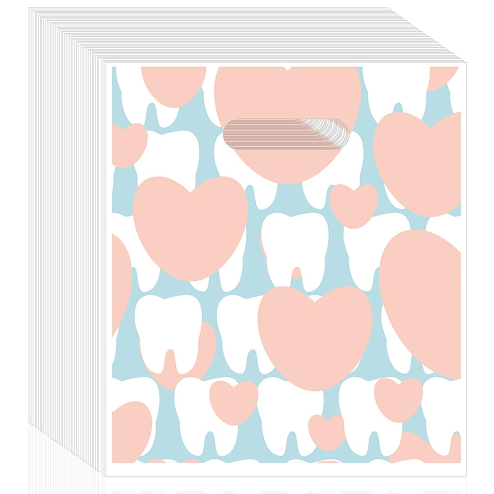 100 Pcs Tooth Merchandise Bags with Handles Plastic Dental Bags for Patients