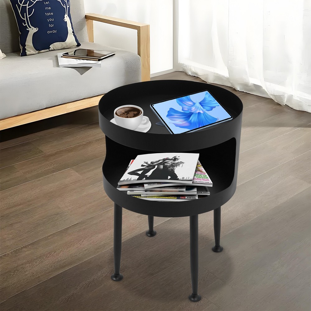 40x40x55cm Modern Side Table, Round Table with Open Storage, Bedside Table