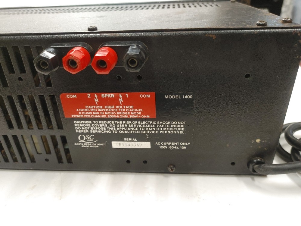QSC Model 1400 2-Channel Stereo Amplifier Tested Working
