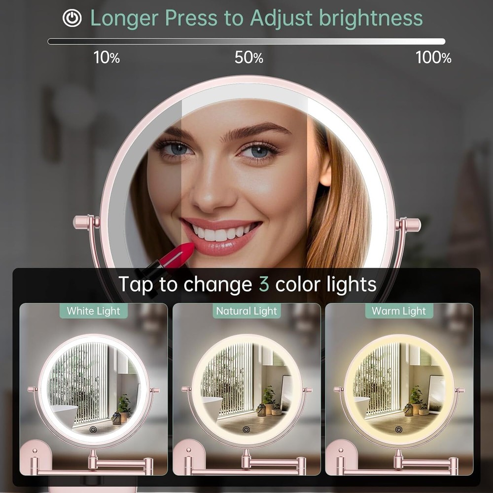 Rechargeable wall mounted illuminated vanity mirror 8 inch double sided