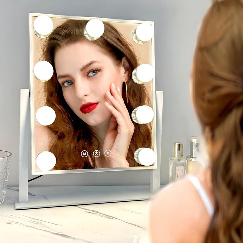 Adjustable Brightness Lighted Vanity Mirror 3 Color Modes 10X Magnifying Mirror