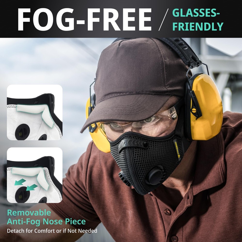 FIGHTECH Dust Mask – 3 Sizes - Reusable Face with Large, Black Single