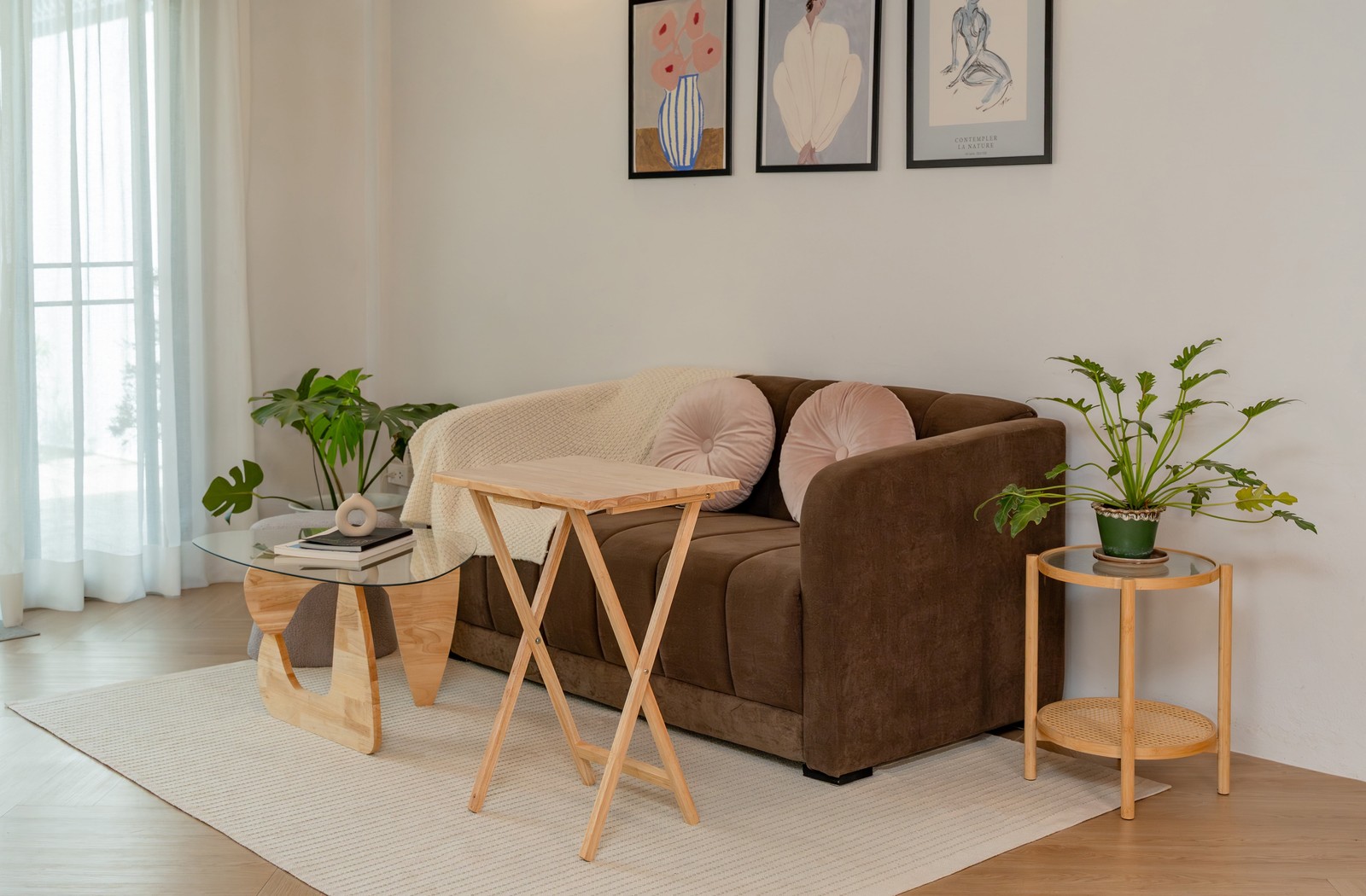 Folding TV Tray Table, Rubberwood, Natural, 19" X 14.5" X 26", Indoor, 1 Piece