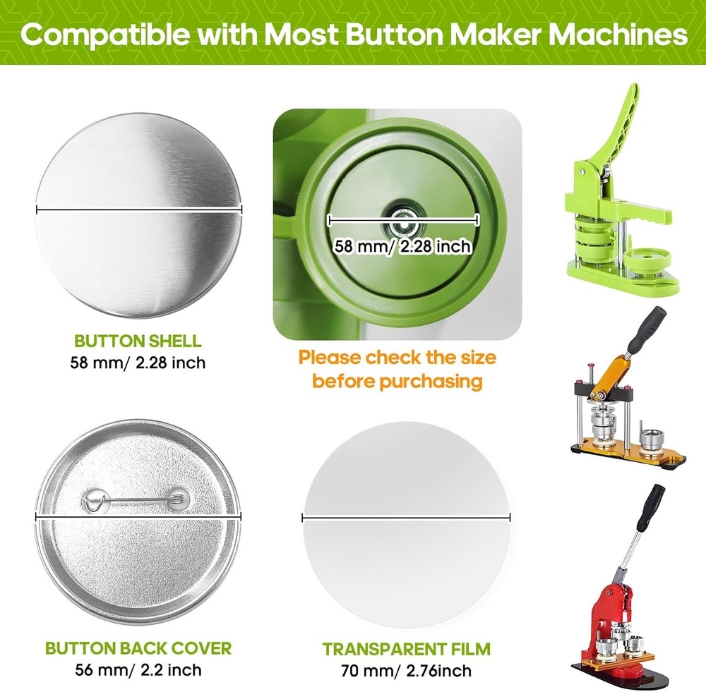 Shiny 58mm Blank Button Pins - 300 Pcs with Easy Assembly and Versatile Use