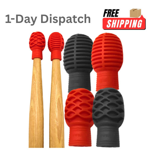 Drumstick Dampeners Silicone Tips 4 Pack for Quiet Drumming Practice Red & Black