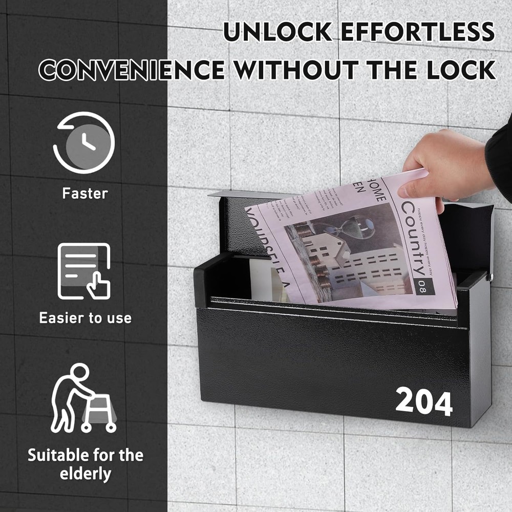KYODOLED Wall-Mount Mailbox,Large Capacity Mail Box,Galvanized Black Modern