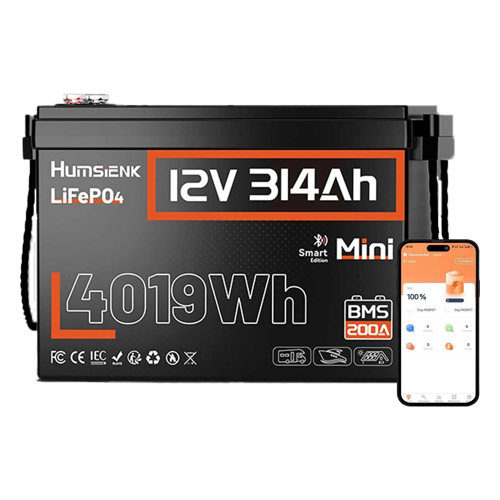 12V 314Ah 300Ah LiFePO4 Lithium Battery 4019Wh Deep Cycle for Solar RV Marine