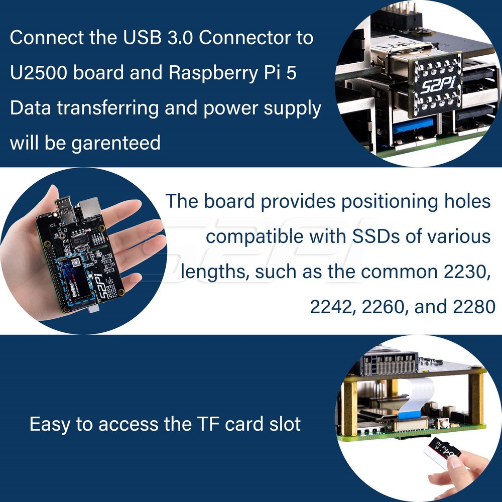 W01 U2500 USB 2.5G ethernet + NVME HAT for Raspberry Pi 5