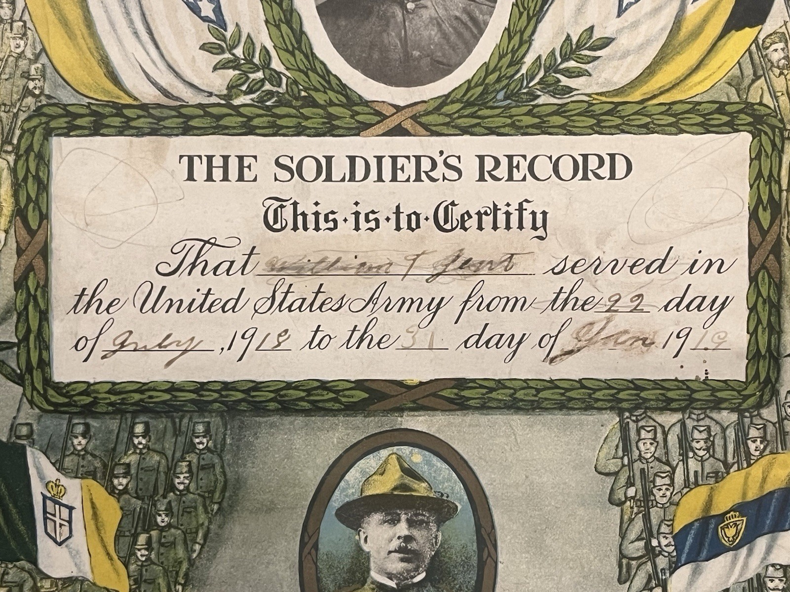 1918 World War 1 US Military Service Record Of William T Gant