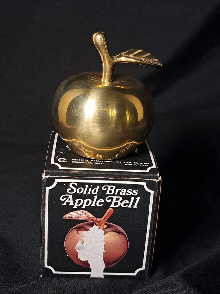 Vintage Solid Brass Apple Bell in Original Box
