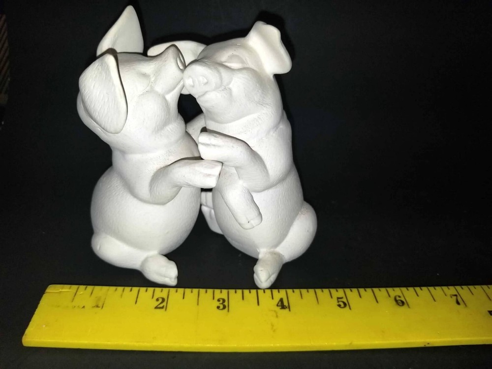 Unpainted Ceramic Bisqueware Hugging Pigs
