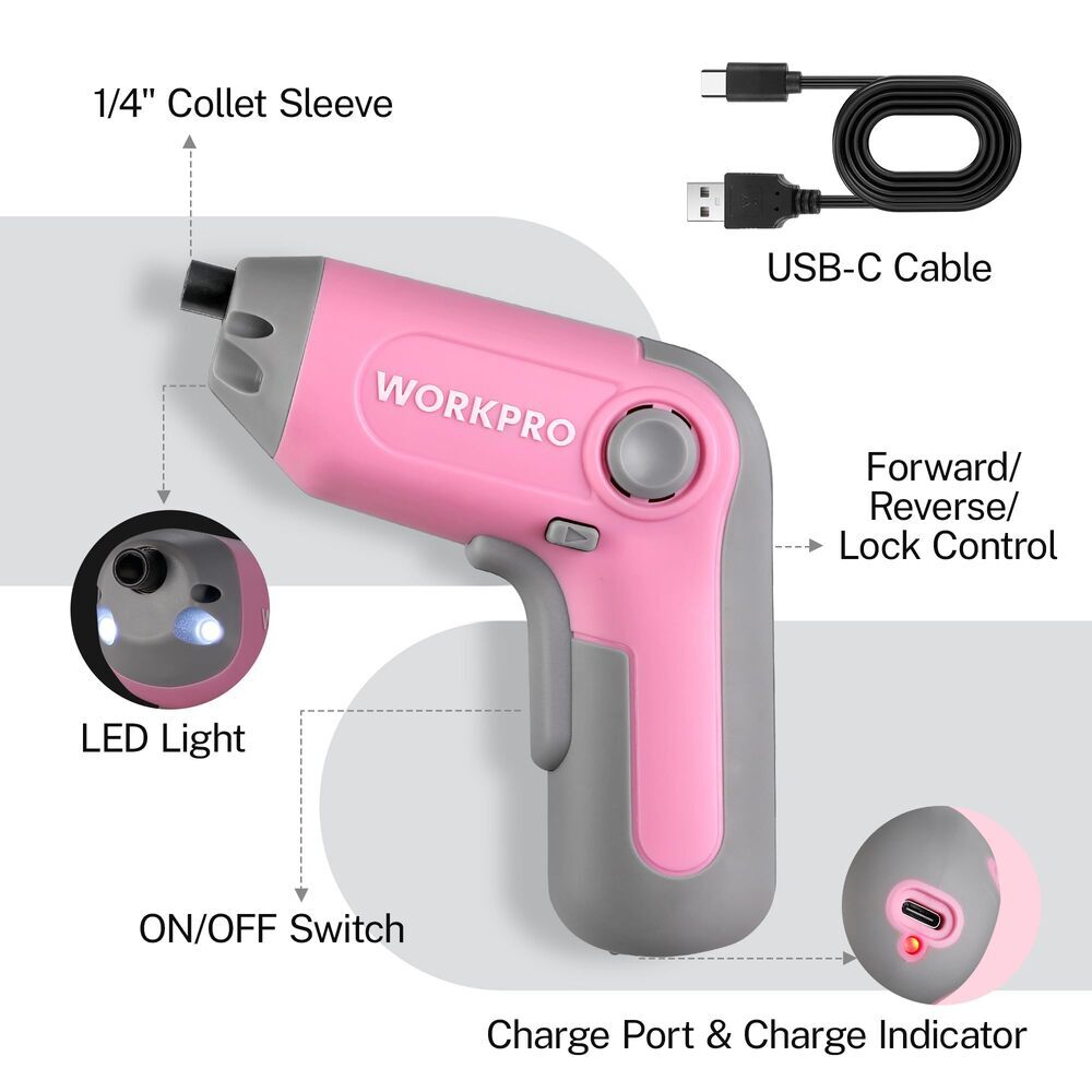 WORKPRO Electric Cordless Screwdriver Automatic Screw Gun w/Offset Driving Shaft