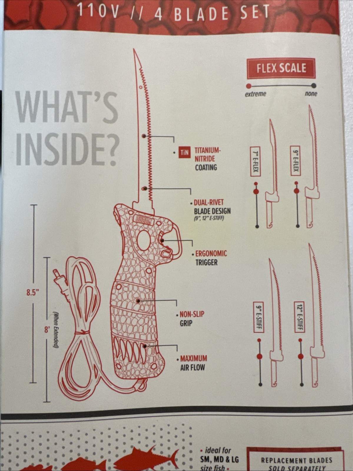 BUBBA 110V Electric Fillet Knife with Non-Slip Grip Handle, 4 Ti-Nitride S.S....