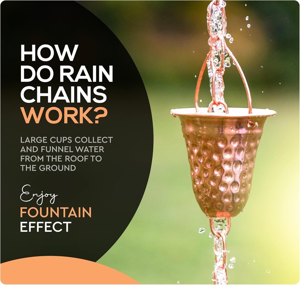 Stunning 6.5ft Copper Hammered Rain Chain - Elegant Water Diversion Solution