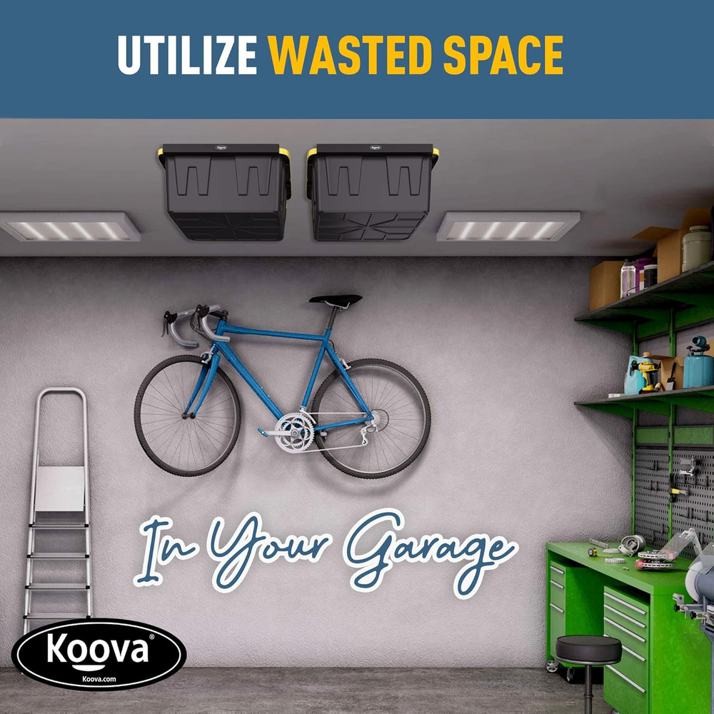 Heavy-Duty Overhead Garage Storage Rack for 2 Bins. Adjustable Width, 80Lb Capac