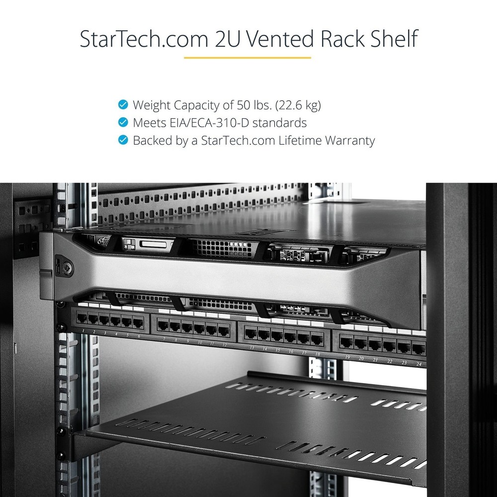 StarTech.com CABSHELFV 2U 16in Vented Fixed Rack Shelf 50lbs Max Capacity
