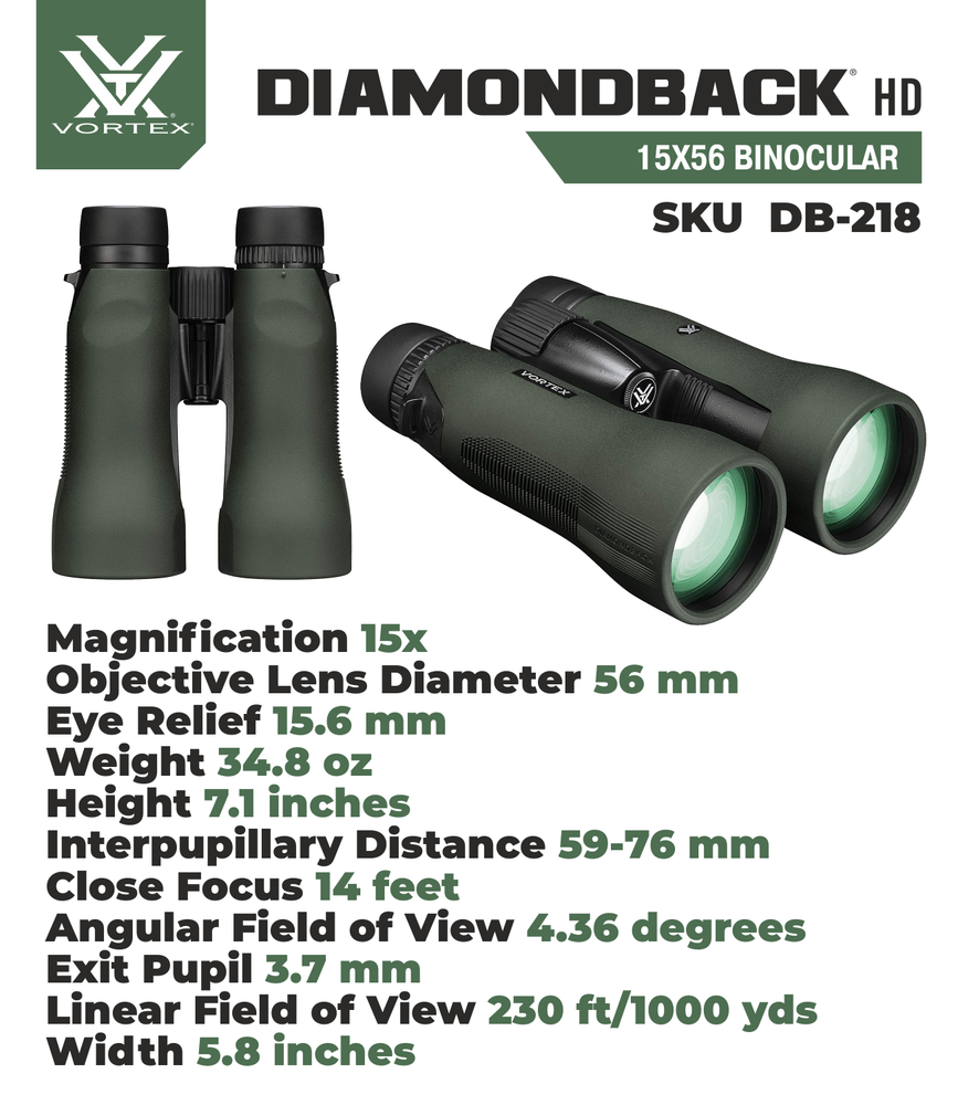 Vortex Optics Diamondback HD 15x56 Binocular with Free Camo Forest Hat Bundle
