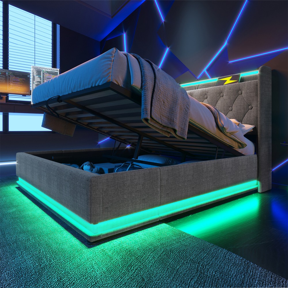Twin/Full/Queen/King Size Upholstered Platform Bed with Hydraulic Storage System