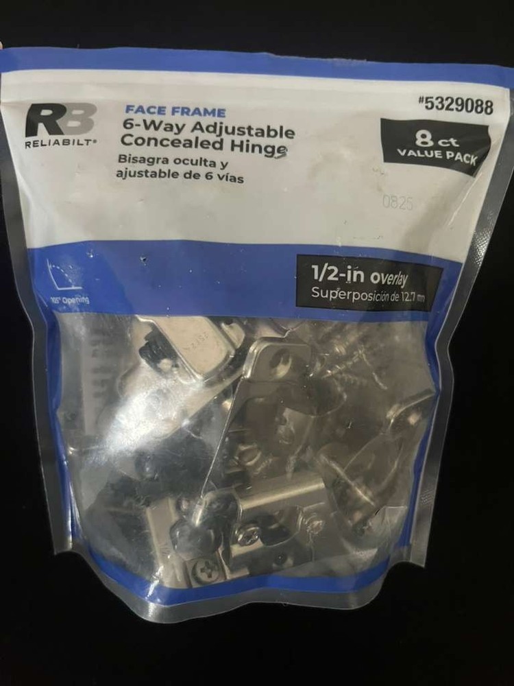 Reliabilt Face Frame 6-Way Adjustable Concealed 105° Cabinet Hinge Silver 8PACK