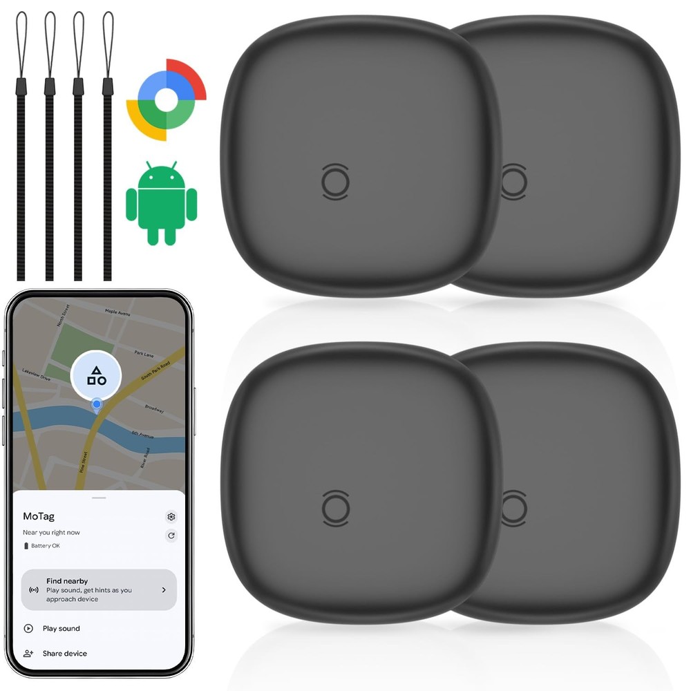 Air Tracker Tags-4 Pack for Android, Android Tag 4pcs, Black