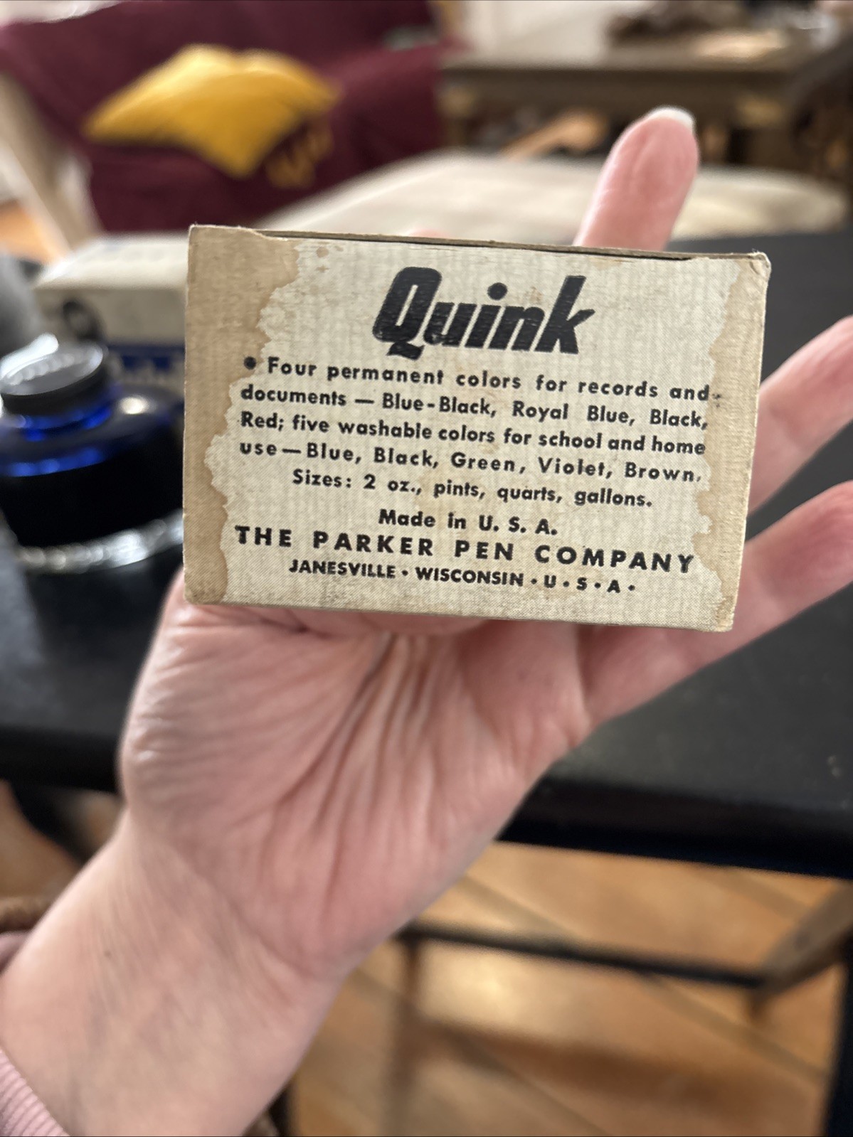 2 Parker Quink Vintage Blue Black & Royal Blue Fountain Pen Ink NOS Full New 50s