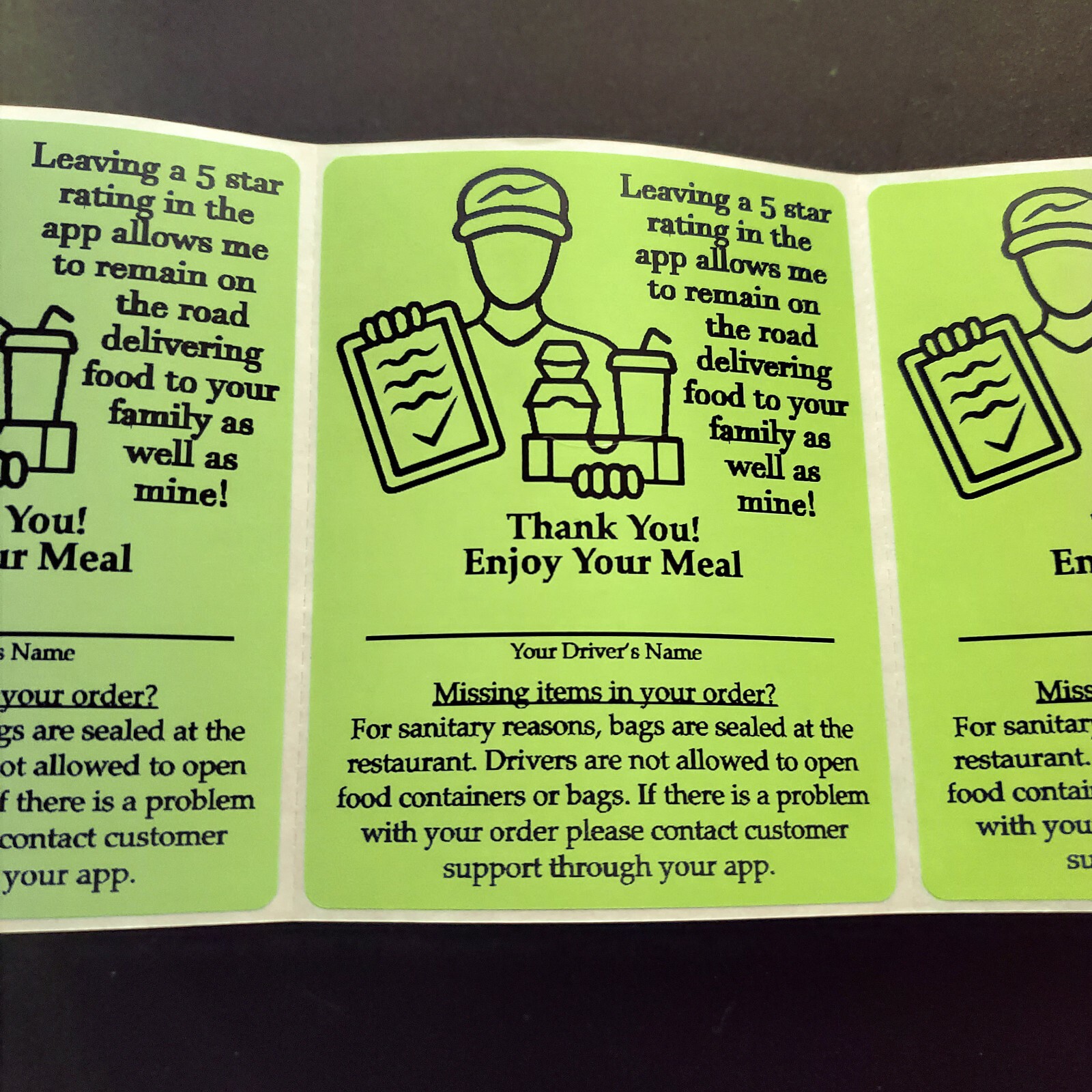 50 Food Delivery Labels Seal 4" x 3" DoorDash Grubhub UberEats 5-Star Stickers