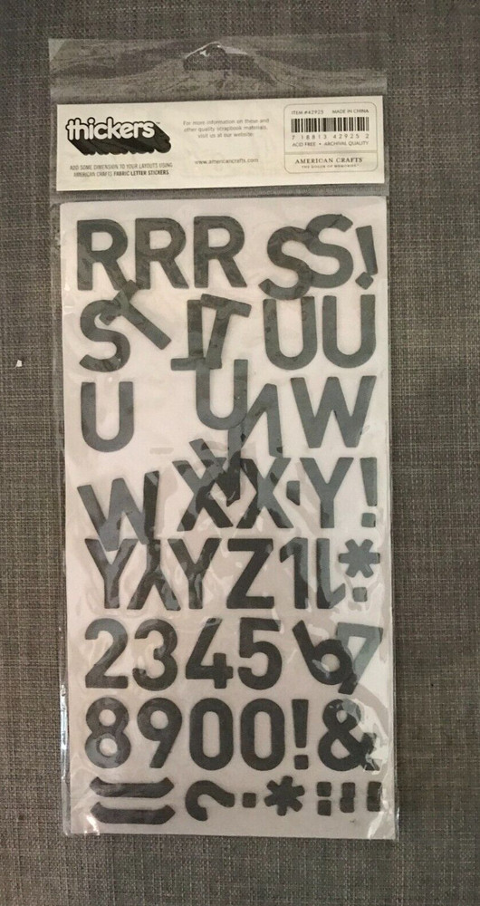 NEW ~ THICKERS "DOLCE" FABRIC LETTER STICKERS ~ CHARCOAL ~