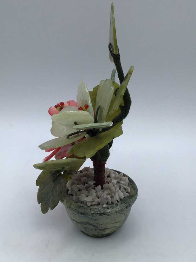 Vintage Chinese Jade Tree Blossom with Marble Base 7"