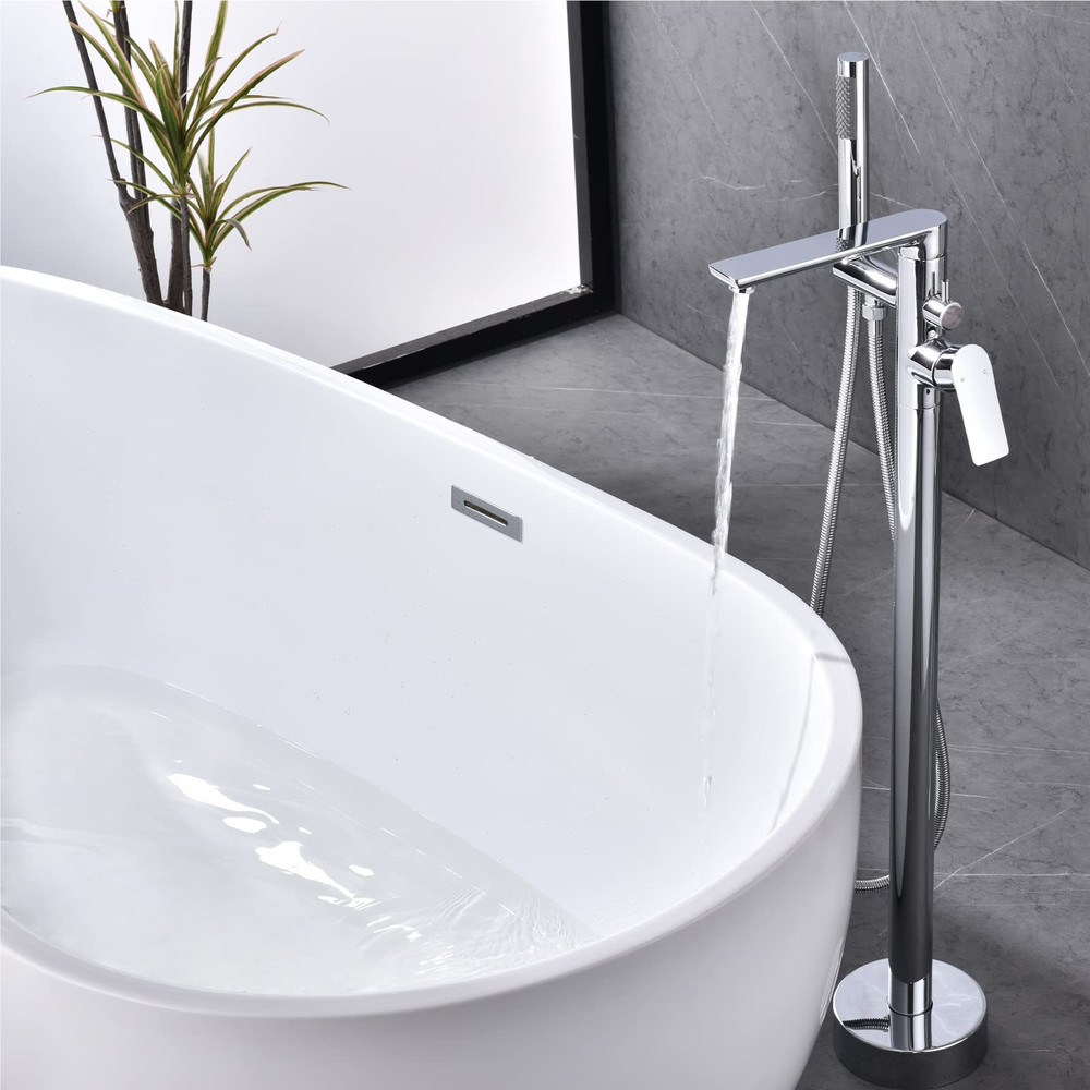 Floor Mount Bathtub Faucet 2 Function Solid Brass Chrome Finish Stable Base