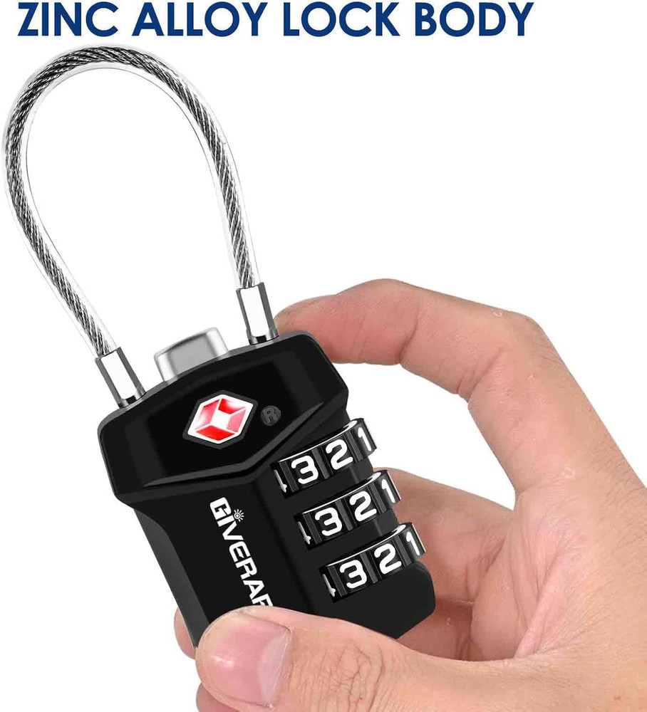 2-Pack TSA Approved Cable Combination Luggage Locks, 3-Digit, Weatherproof Black