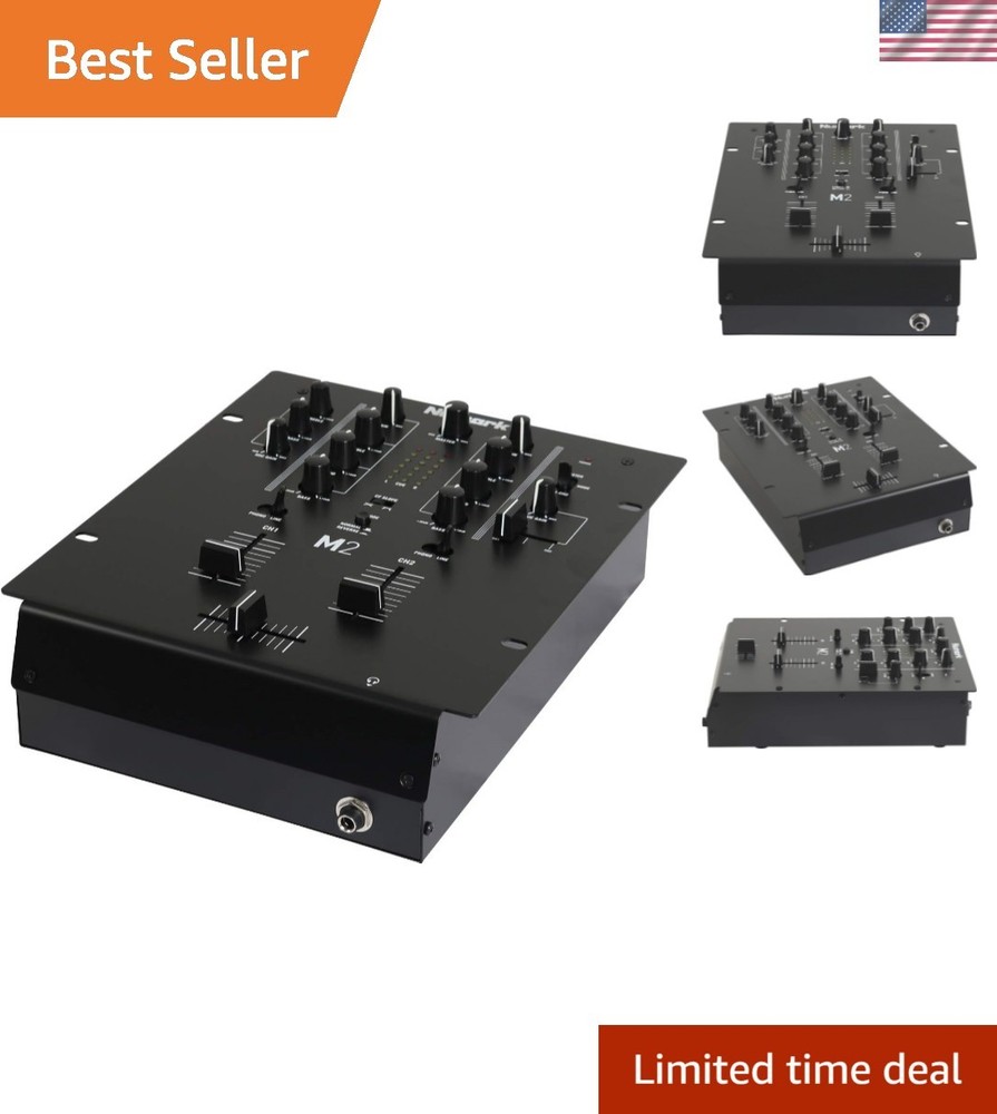 Professional 2-Channel DJ Mixer with Replaceable Crossfader & Microphone Input