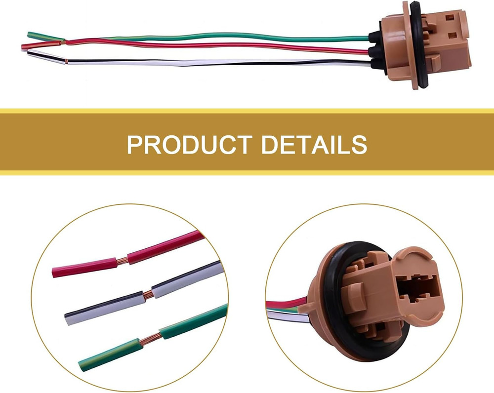 Pack-2 7443 Brake Light Bulb Holder Socket Pigtail Harness Connector