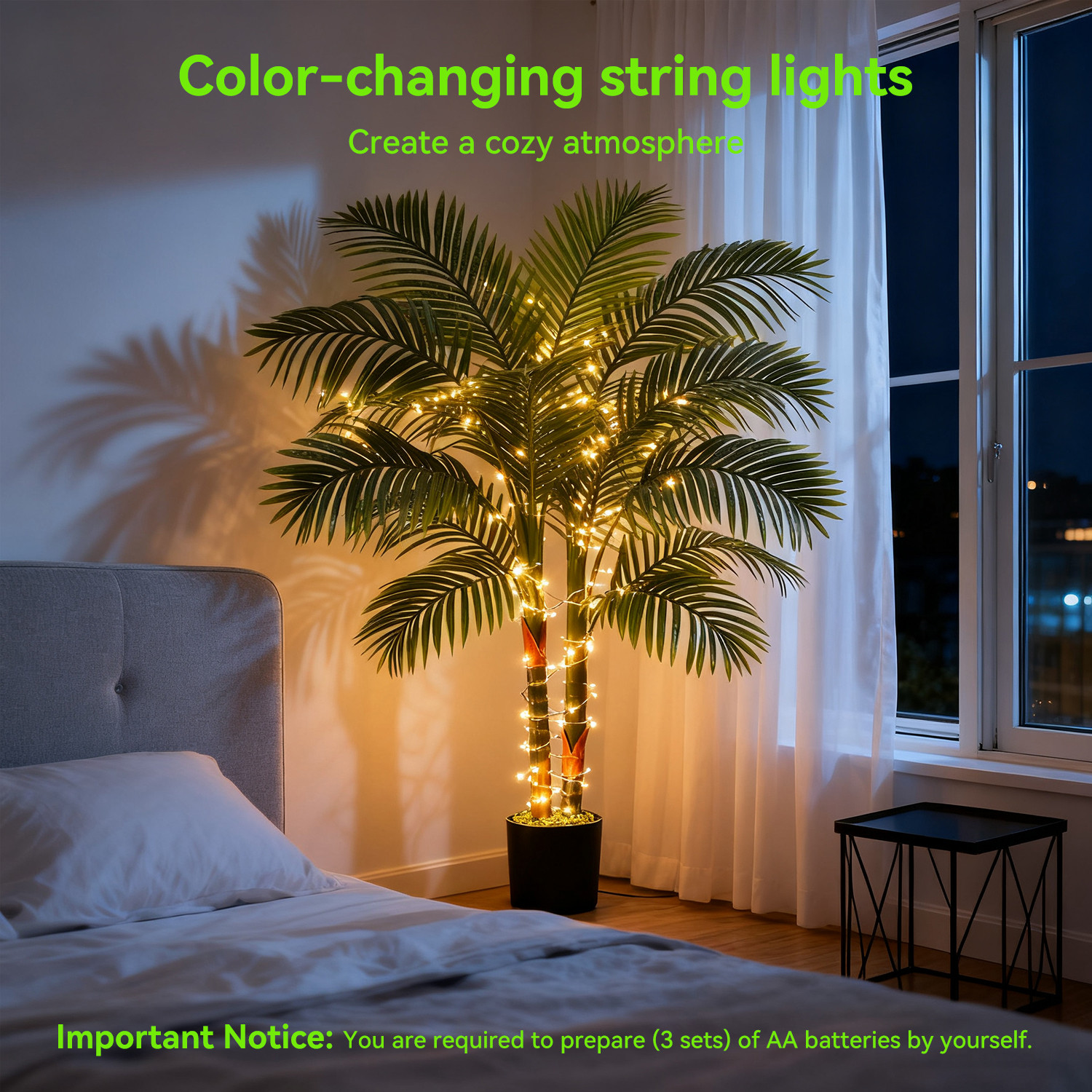 6FT Double Golden Cane Palm Artificial Tree Lush Realistic Home Garden Decor