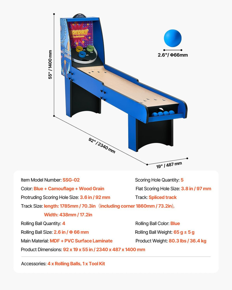 Roll and Score Classic Arcade Gametable, Sky Ball Table Machine, LED Electronics