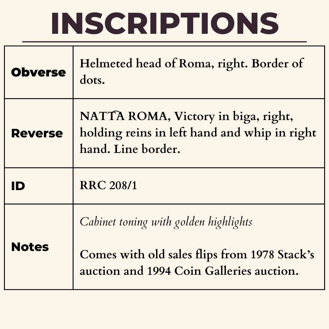 Victory Chariot Denarius Ancient Rome Republic Silver Coin 149BC 1978 Provenance