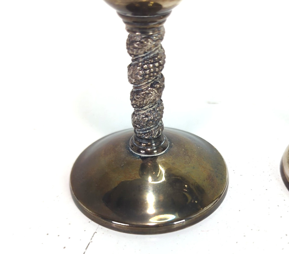 Vintage 6 Silver Plated Roma S.L. Spain Madrid 7-1/8” Height Wine Goblets Used