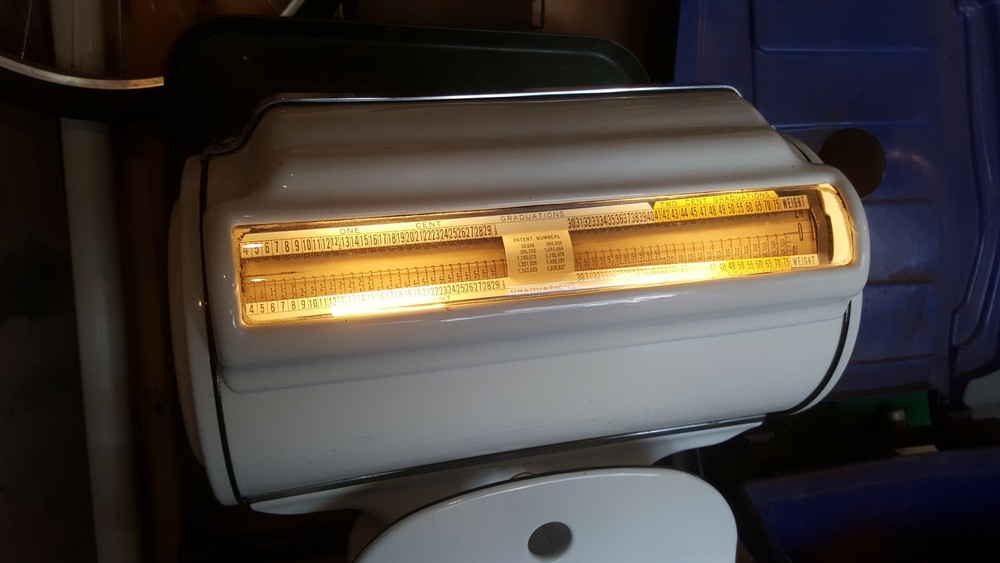 Antique STANDARD COMPUTING SCALE Barrel LIGHTED Porcelain GENERAL STORE old VTG