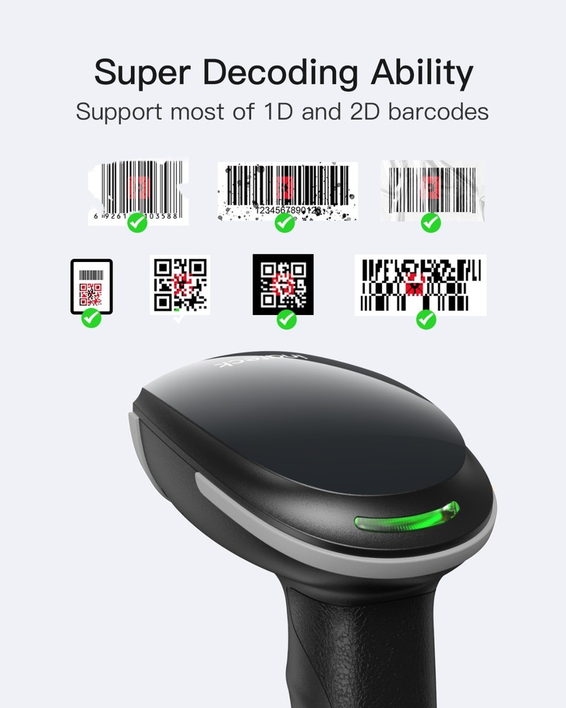 Inateck 2D Barcode Scanner, Wireless QR Code Scanner, Handheld Scanner APP SDK