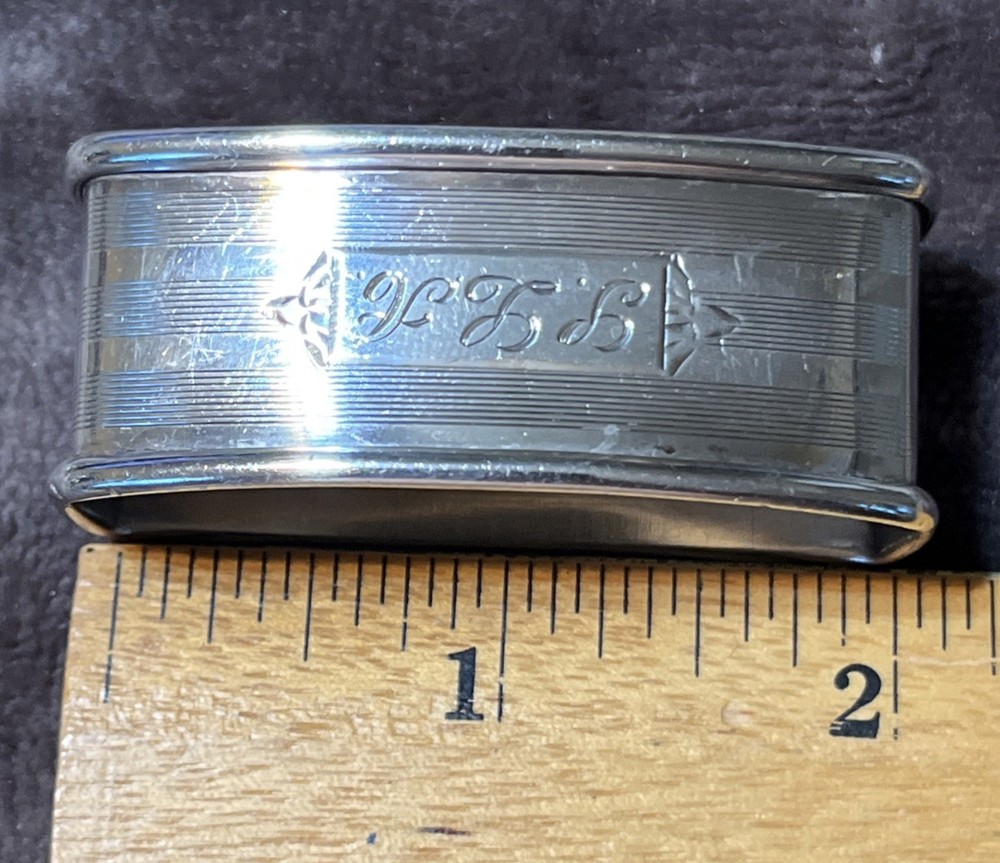 Antique Engine Turned Rectangular Napkin Ring Webster Sterling Monogrammed. “RM”