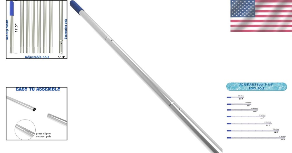 10.5ft Telescopic Pool Pole with Textured Grip for Maximum Stability and Control