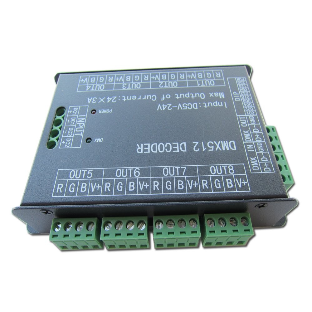 High Power 24 Channel RGB 3A/CH DMX512 Controller Led Decoder Dimmer 500Hz Fl...