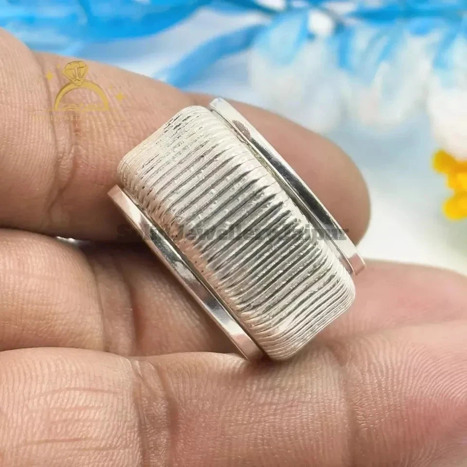 Thick Wide Band Spinner Ring Solid 925 Sterling Silver Meditation Statement Ring