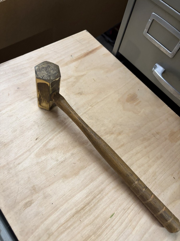 Vintage Solid Brass Head Wood Handled Hammer