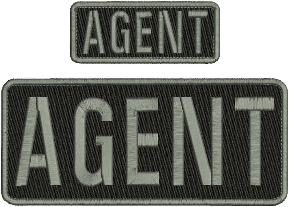 AGENT EMBROIDERY PATCH 10X4 AND 5X2 HOOK ON BACK BLACK/GRAY