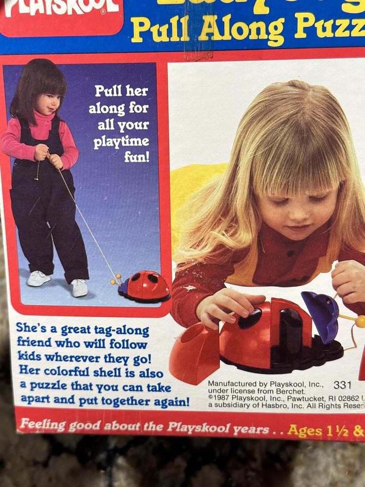 Vintage Playskool Toy 1987 Pull Along LADYBUG Puzzle With Original Box