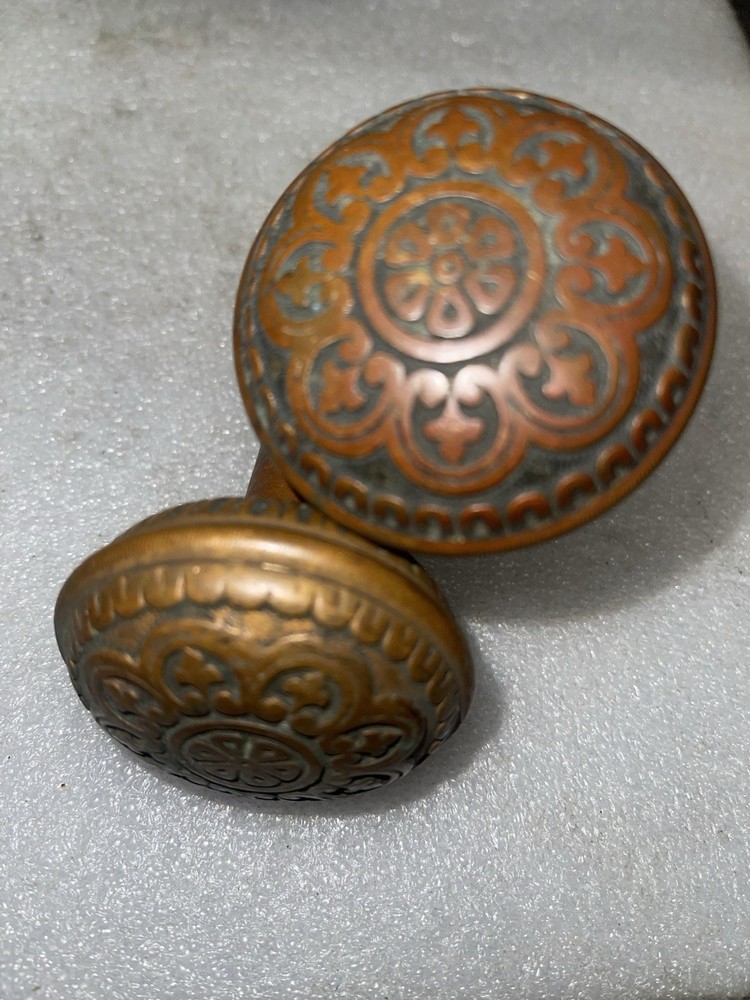 Antique Pair Door Knobs Niles Chicago Bronze Late 1800’s