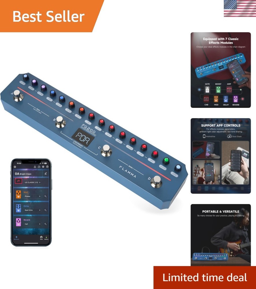 Creative Guitar Effects Processor with 7 Modules & Built-in Drum Machine - Blue