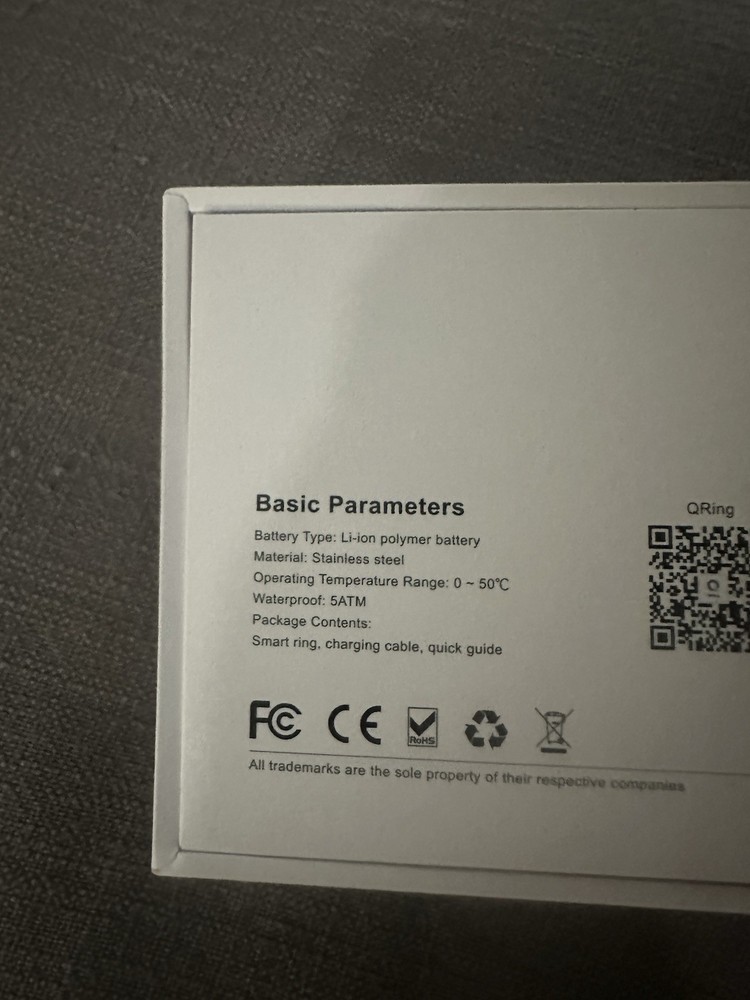 QRing Smart Ring Deep Grey Size 9 NEW